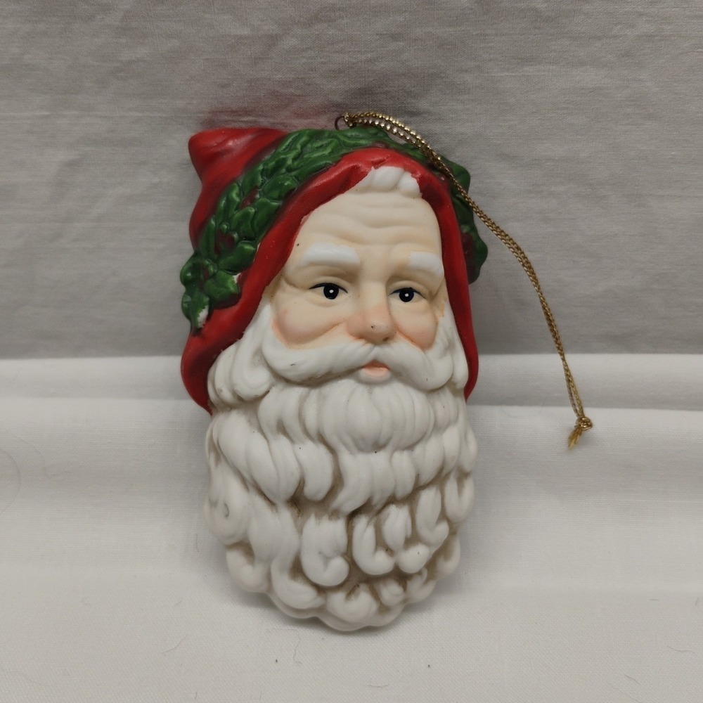 Vintage Midwest Importers Ceramic Santa Claus Head Christmas‎ Ornament 4" Rustic